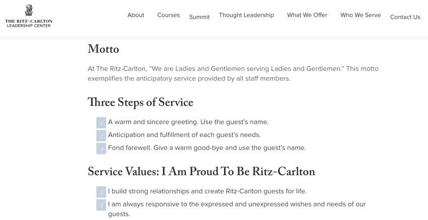 The Ritz-Carlton's three steps of service: its Gold Standards