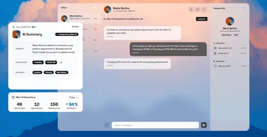 XBert AI can make patient appointments and send intake forms to patient email