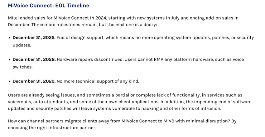 MiVoice Connect: EOL timeline