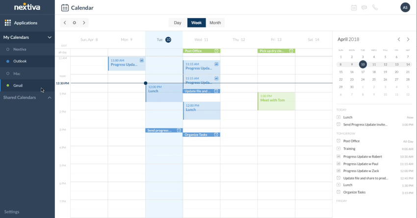Nextiva calendar view shows customer appointments booked by an AI receptionist