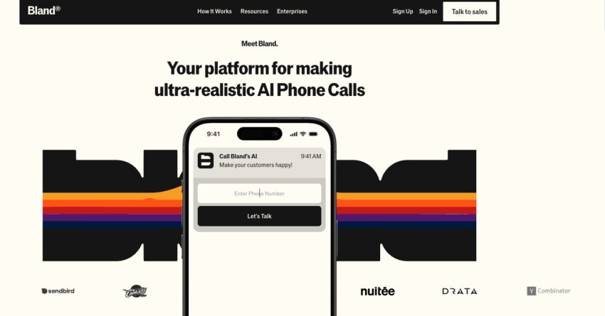 screenshot of Bland AI website