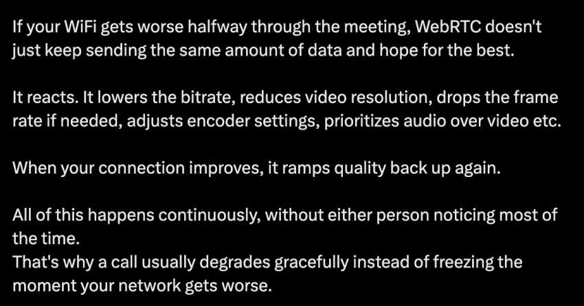 Post on X explaining what impacts web-based calls' quality