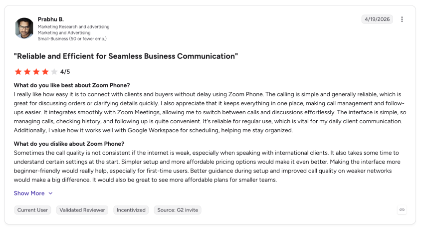 User review on zoom phone pricing