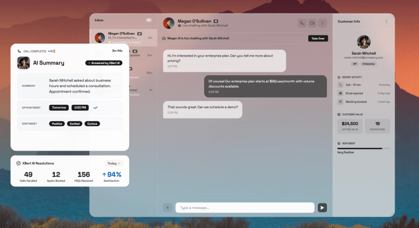 XBert AI summary of business hours, consultation, appointment booking