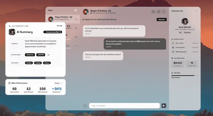 XBert AI summary of business hours, consultation, appointment booking