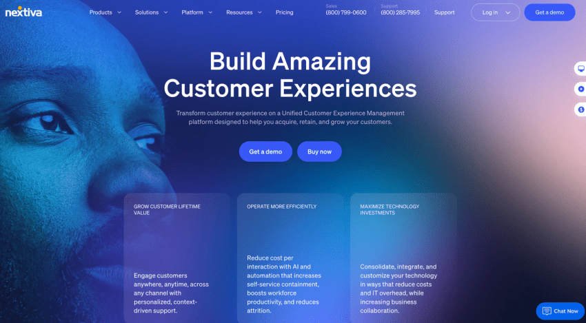Screenshot of Nextiva home page