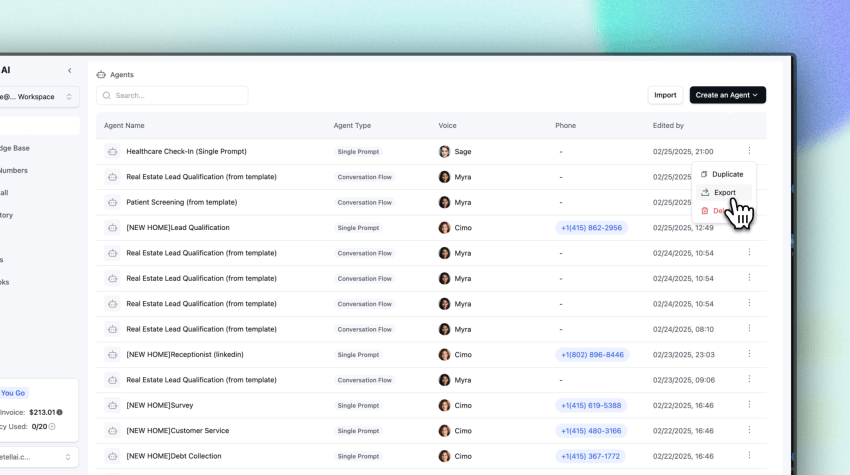 screenshot of Retell AI website