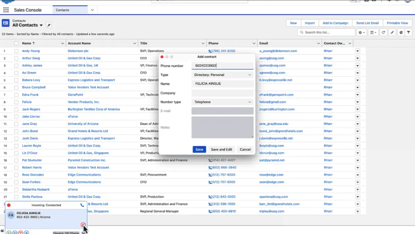 Sales Console all contacts