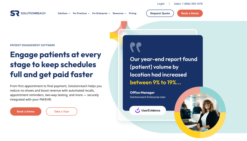 Home page of Solutionreach, the patient recall specialist
