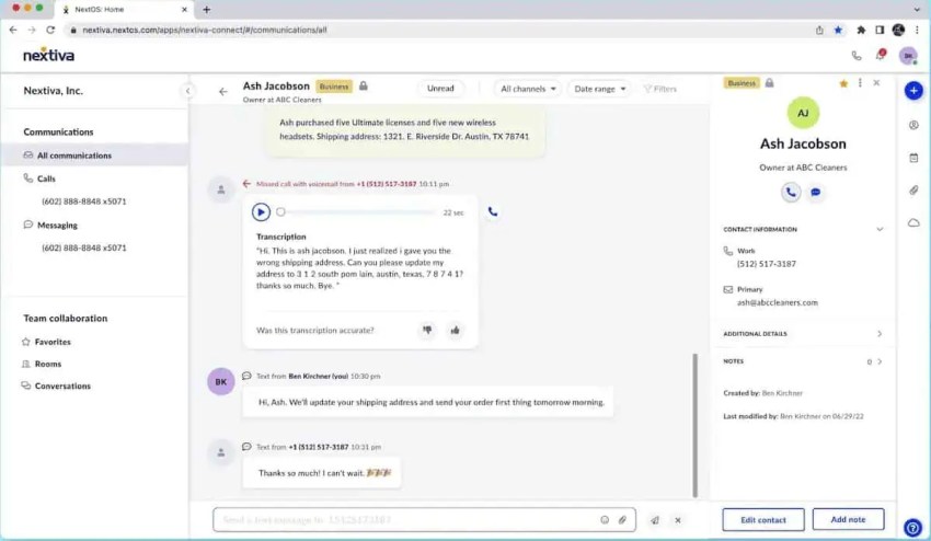 Nextiva communication - transcript