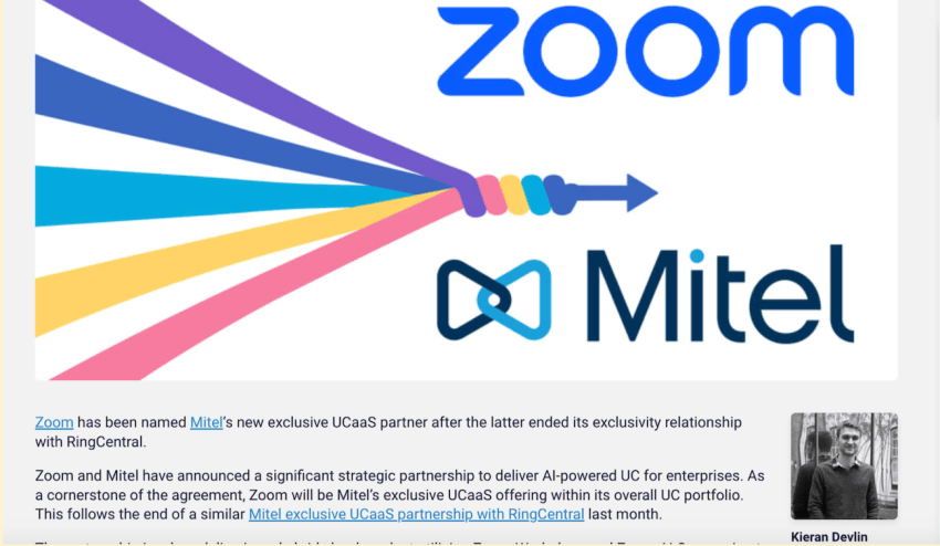 Mitel sold its remaining cloud customer base to RingCentral for approximately $30 million and pivoted to Zoom as its new exclusive UCaaS partner