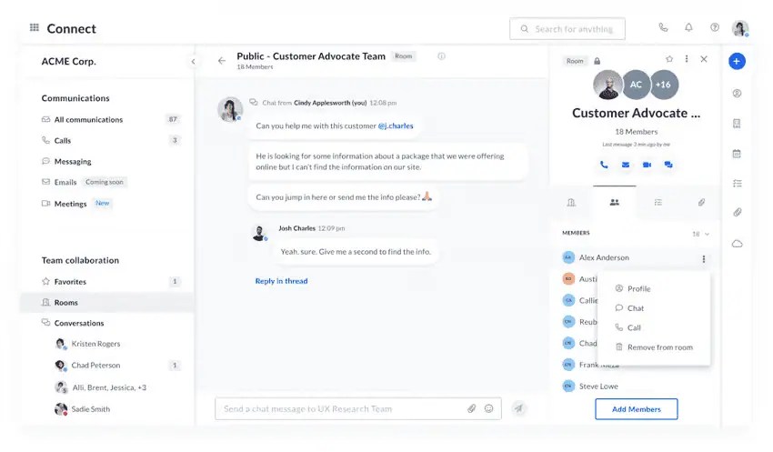 Nextiva Connect - Rooms - customer advocate team