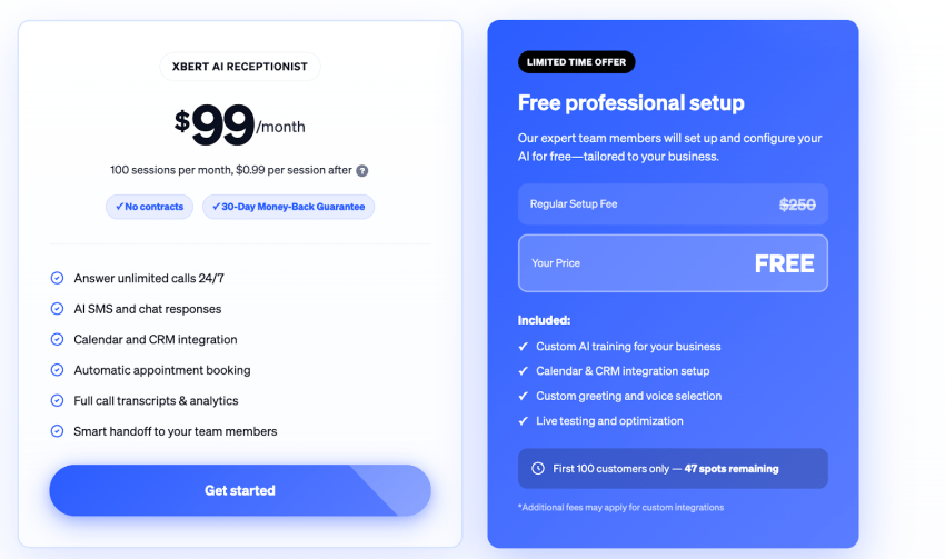 XBert AI Receptionist pricing cost