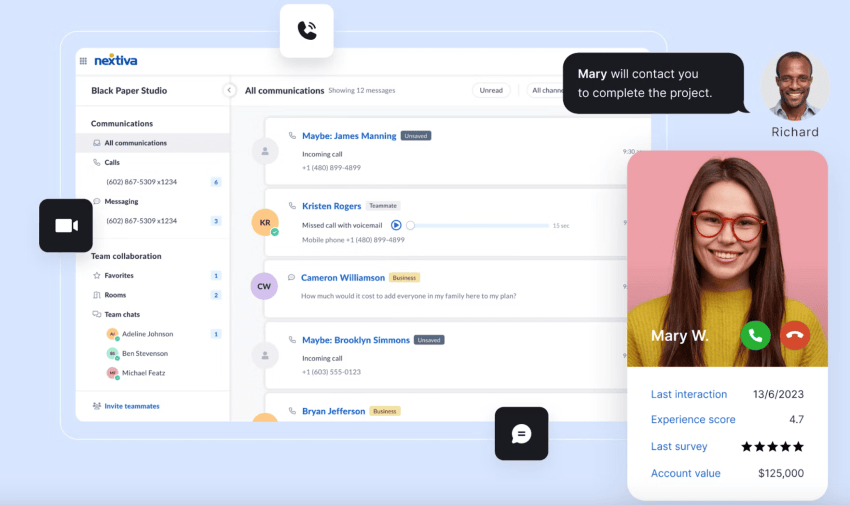 All Communication page on Nextiva showing that texting is integrated with your CRM