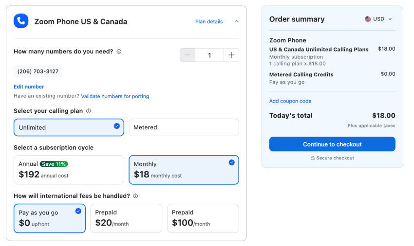 US Canada Unlimited plan Zoom Phone