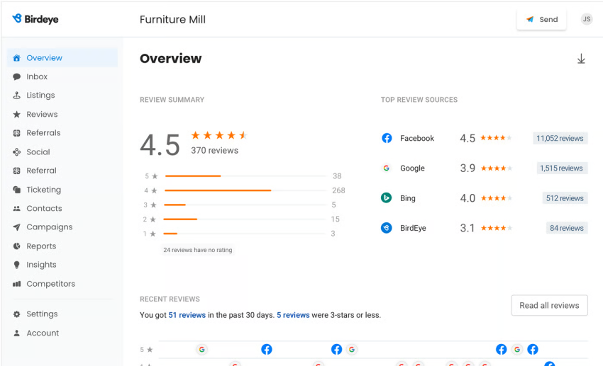 BIrdeye for gathering public customer reviews