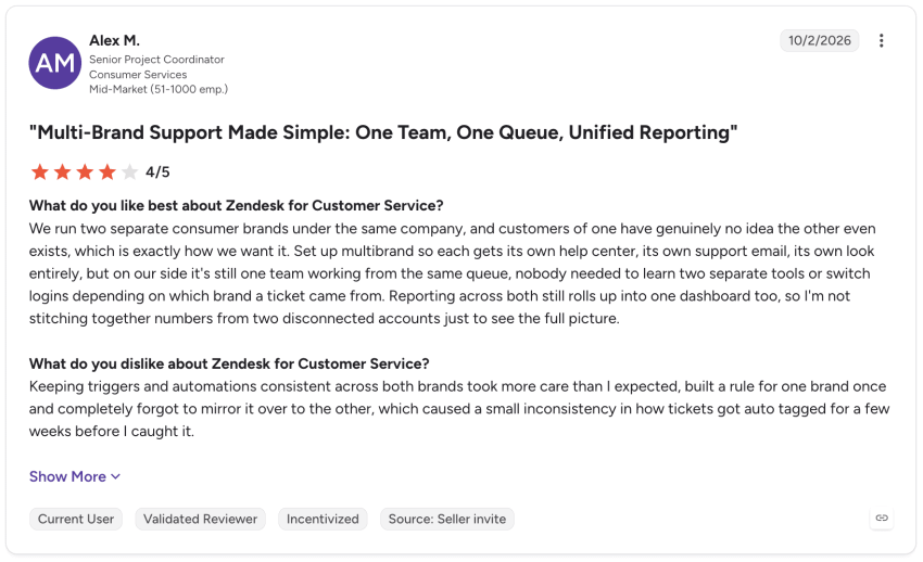 Zendesk G2 review