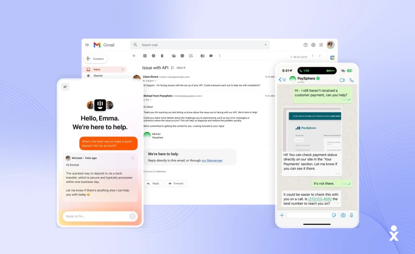 Intercom’s dashboards with chat, email, and WhatsApp integrations. 