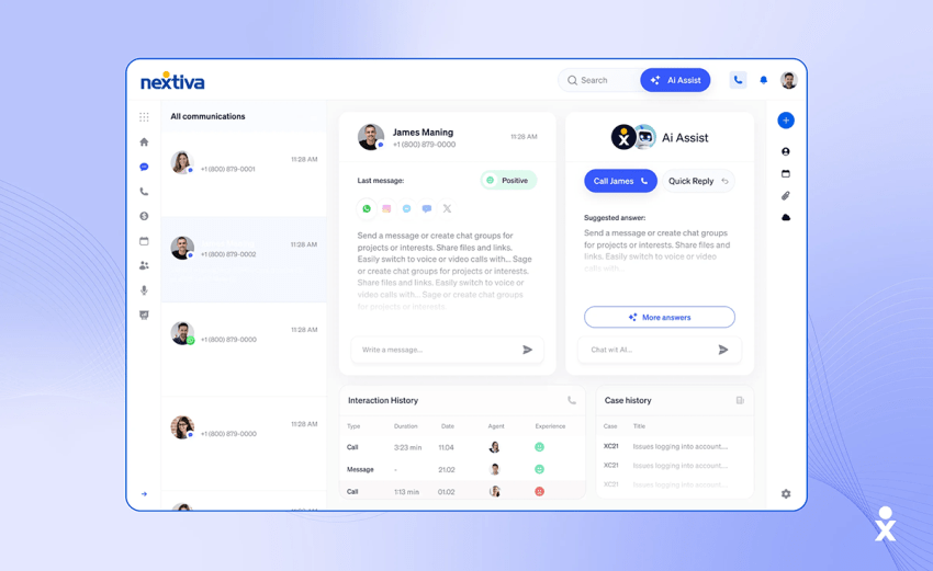 A screenshot of the Nextiva interface. 