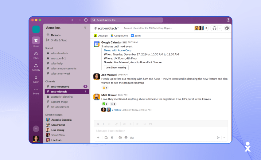A screenshot of the Slack interface. 