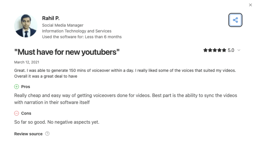 5-star user review on Capterra for Murf