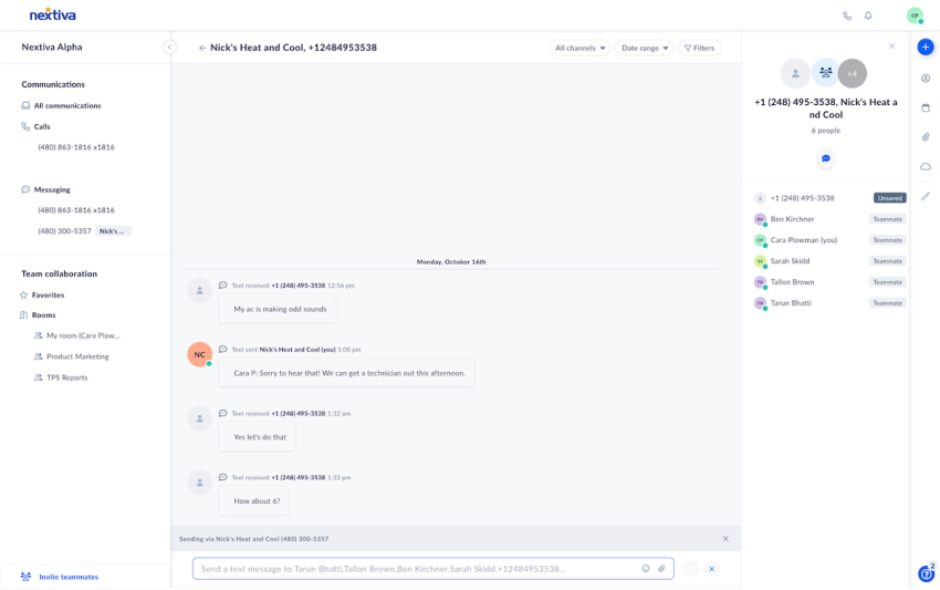 Send and receive text messages from Nextiva with your team.