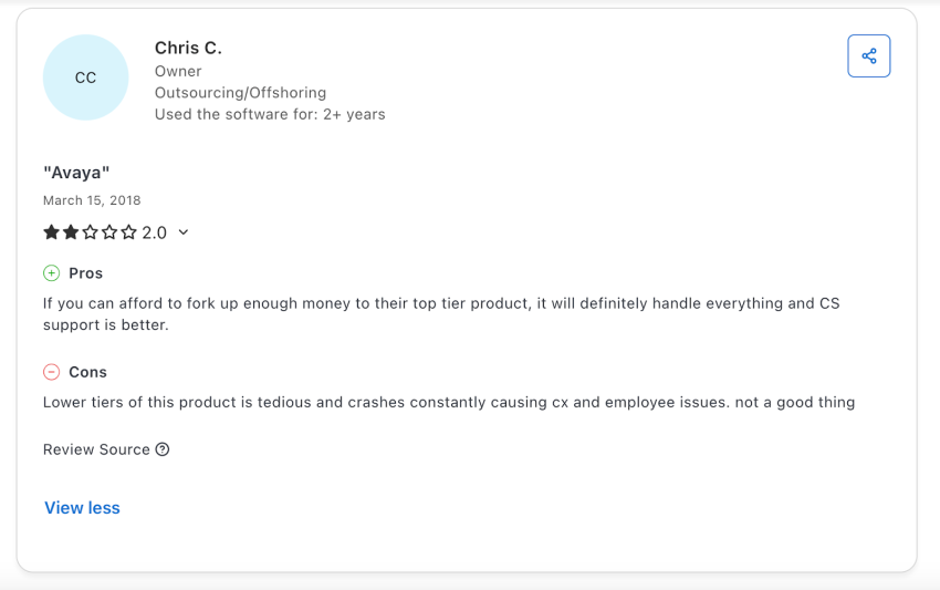 Avaya user review - lower tiers of this product crash constantly