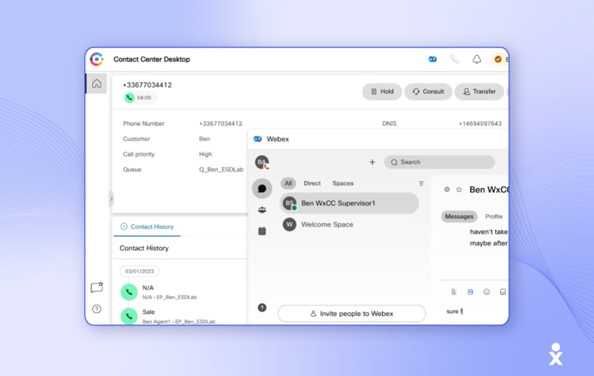 The Cisco Contact Center (Webex) user interface.