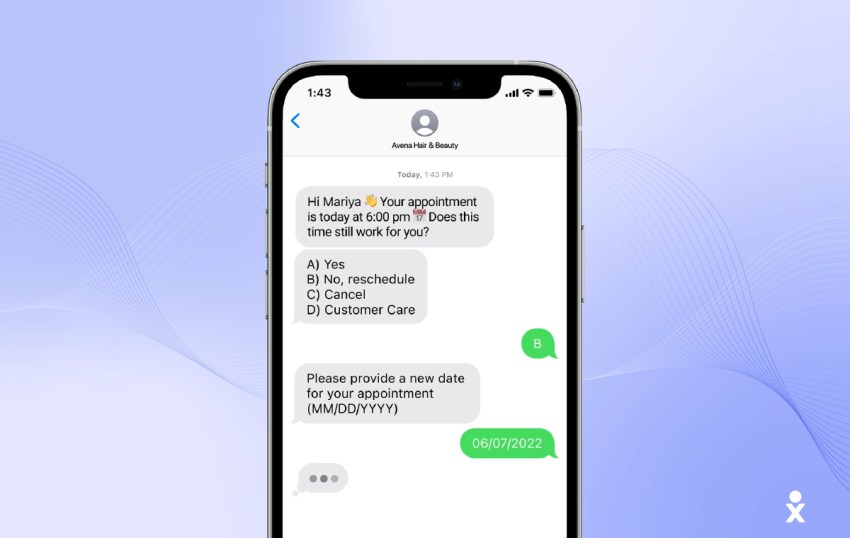 Screenshot showing a text message thread between a business and a customer discussing an upcoming appointment.