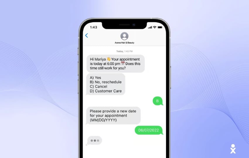 Smartphone conversation thread scheduling an appointment with a business