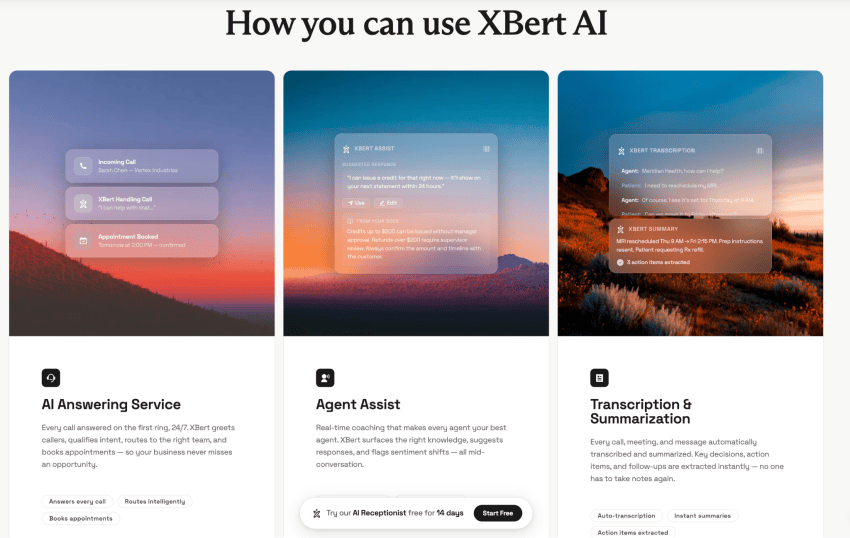 How you can use XBert AI - AI answering service, agent assist, trancsription & summarization