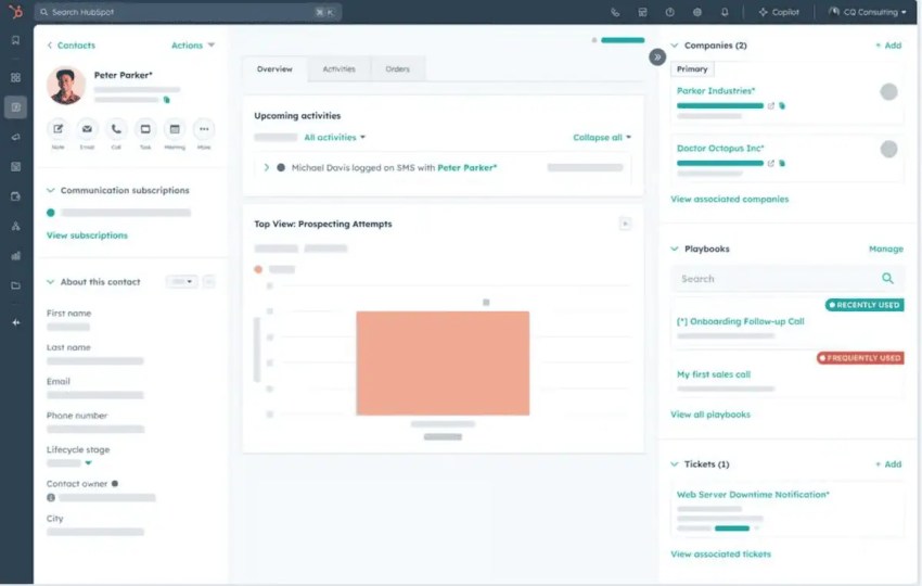 Track leads through a short sales pipeline with contacts and actions