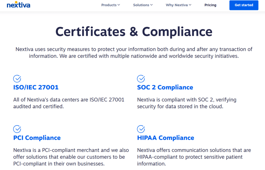 Nextiva-compliances