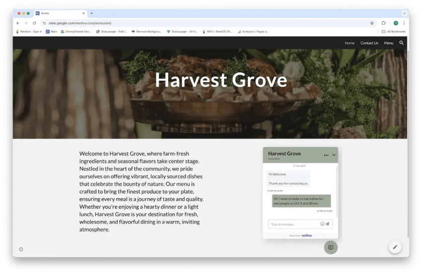 Harvest Grove using Nextiva chatbot