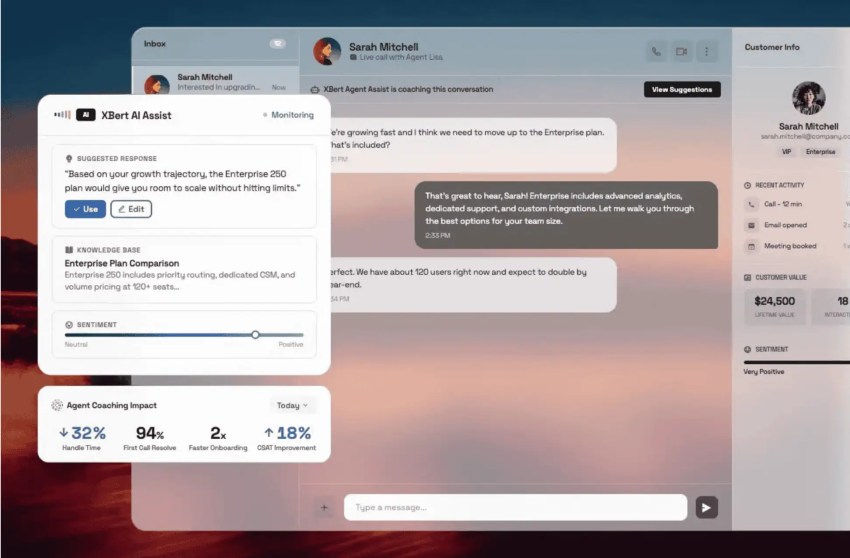 XBert AI Assist suggested response and sentiment
