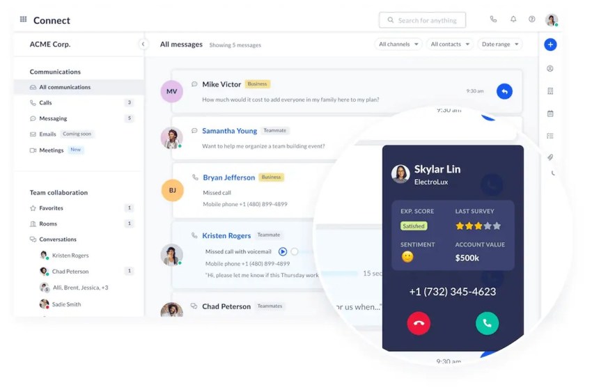 Nextiva Call Pop with Customer information populated.
