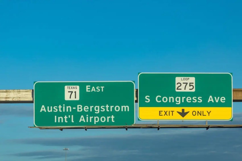 Freeway sign for Austin-Bergstrom International Airport