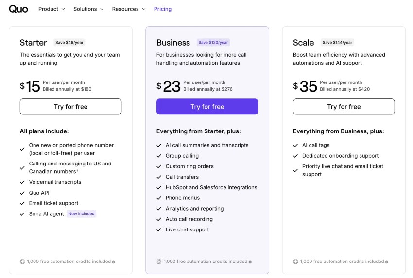 OpenPhone Pricing Plans (now Quo)