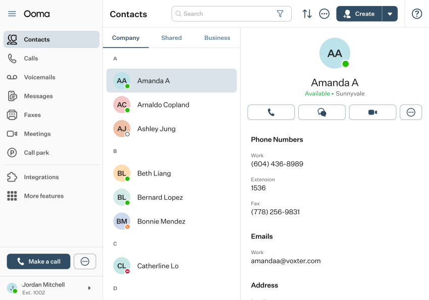Ooma user interface