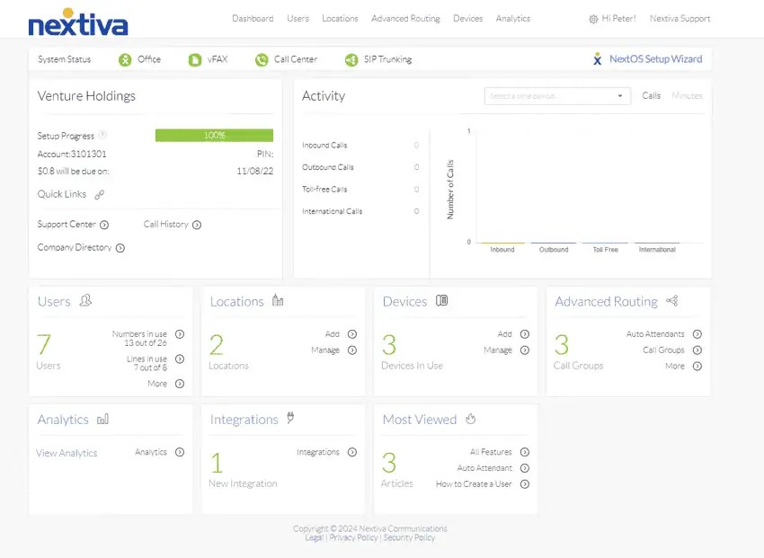 Nextiva System Status dashboard