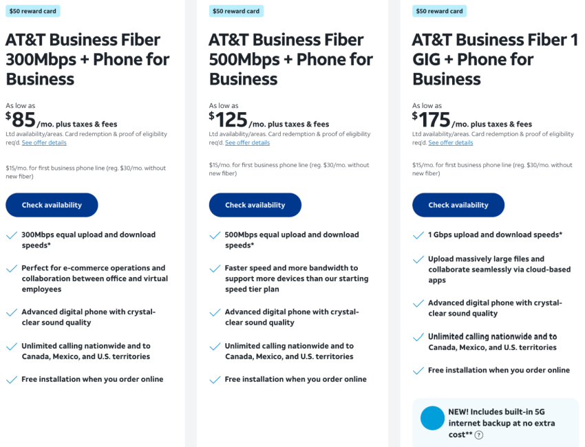 AT&T Phone for Business pricing plans (from $85/mp to $175/mo)