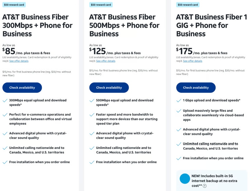 AT&T Phone for Business pricing plans, from $85-$175