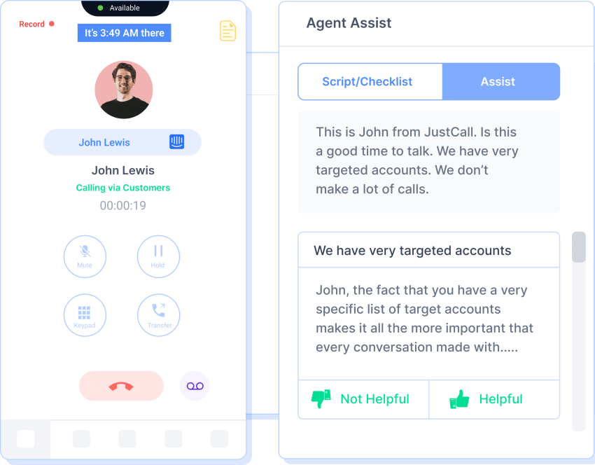 screenshot of JustCall Agent Assist product