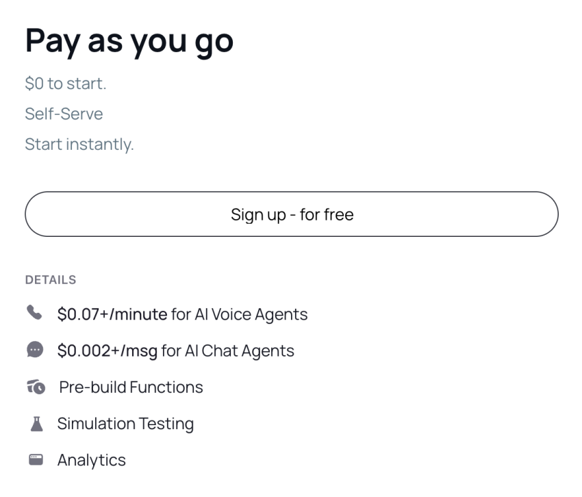 Pay as you go pricing model example