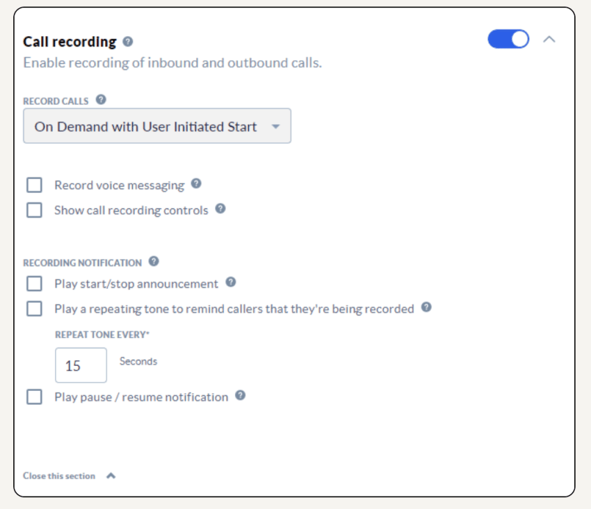 On demand call recording in Nextiva