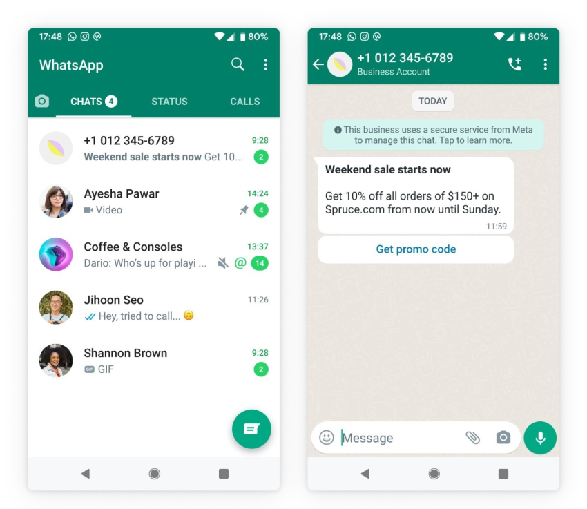 Screenshot of WhatsApp personal next to WhatsApp Business