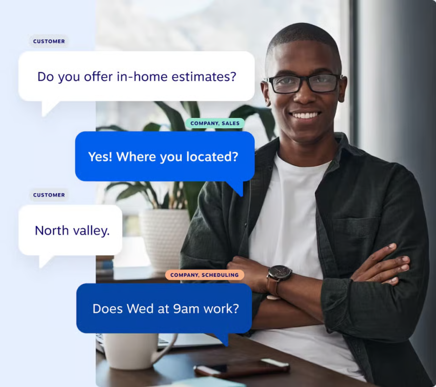 Screenshot of customer interacting with an AI receptionist via text message.