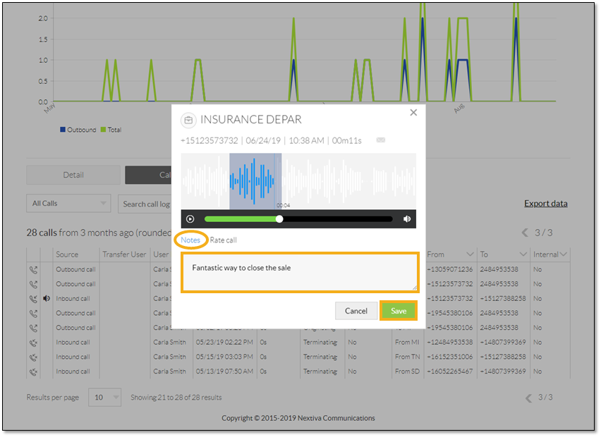 A snapshot of call recording in Nextiva
