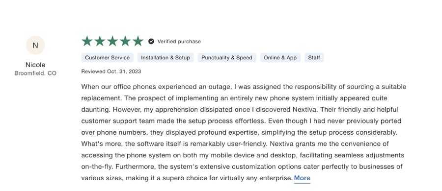 Nextiva review on consumer affairs