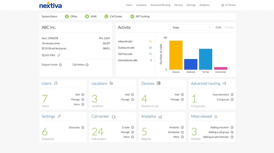 Call center software dashboard